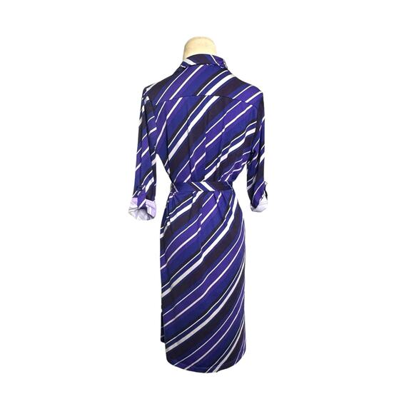 Robert Louis purple stripe 3/4 sleeves belted shirt dress size Small - Picture 13 of 16